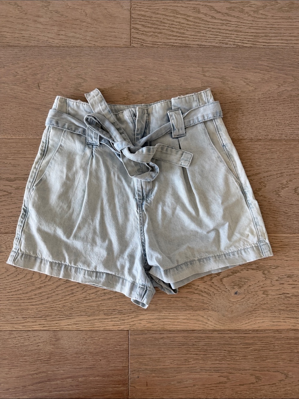 Blank NYC Light Blue Paperbag Waist Tie-Front Shorts